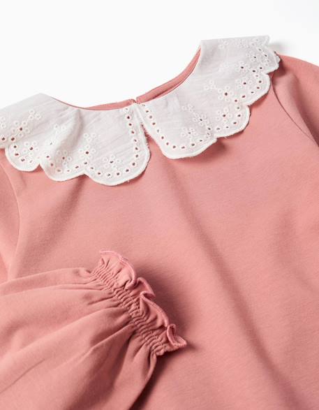 T-shirt à manches longues avec col en broderie anglaise Blanc+Rose 6 - vertbaudet enfant 