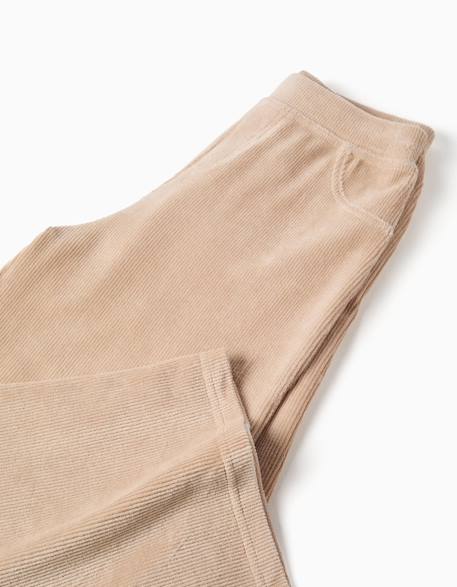 Pantalon à jambe large en velours côtelé avec taille élastique Beige clair 4 - vertbaudet enfant 