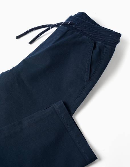 Pantalon en sergé à coupe droite avec cordon de serrage Bleu foncé+Vert foncé 3 - vertbaudet enfant 