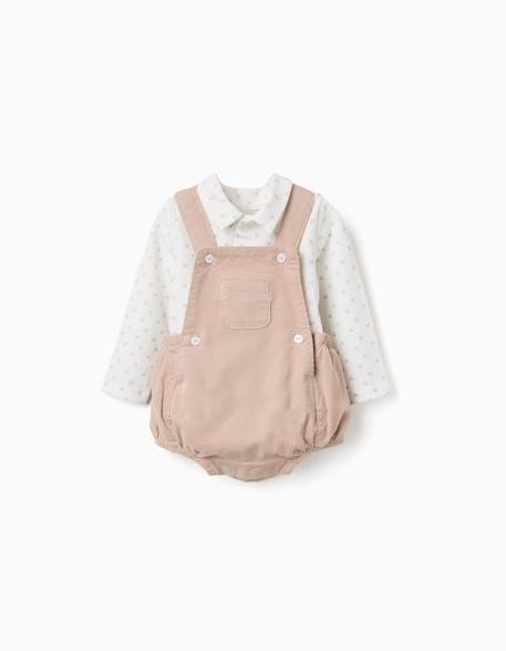 Body polo à manches longues + barboteuse en velours Beige clair 1 - vertbaudet enfant 