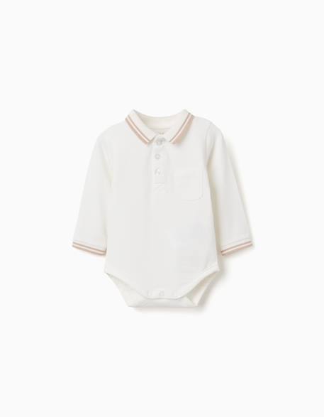 Body polo en coton à manches longues à rayures Blanc 1 - vertbaudet enfant 