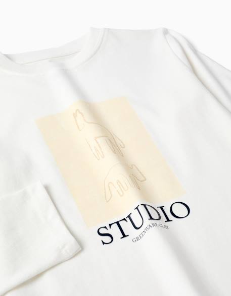 T-shirt en coton à manches longues avec imprimé studio Blanc 3 - vertbaudet enfant 