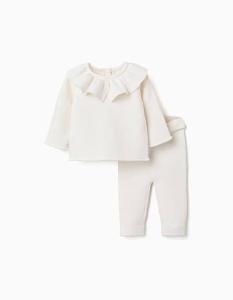 Ensemble pull en maille avec volants + pantalon Blanc 1 - vertbaudet enfant 