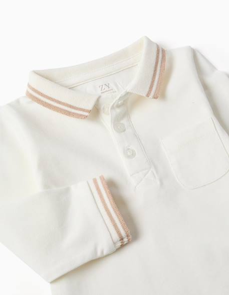 Body polo en coton à manches longues à rayures Blanc 3 - vertbaudet enfant 