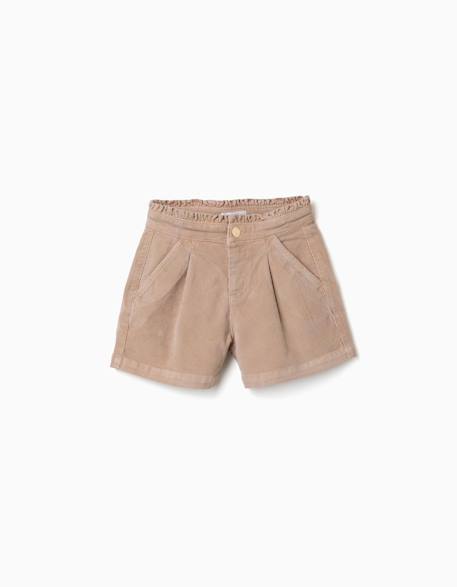 Short en velours côtelé avec taille paperbag à volants Beige clair+Marrón 1 - vertbaudet enfant 