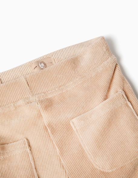 Pantalon à jambe large en velours côtelé avec taille élastique Beige clair 3 - vertbaudet enfant 