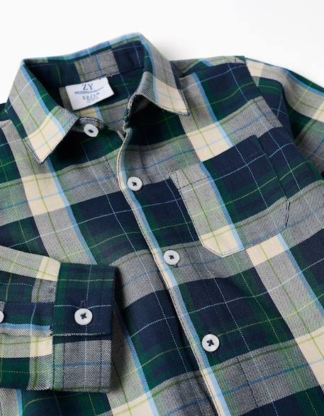 Chemise en coton à manches longues à carreaux b&s Bleu foncé 3 - vertbaudet enfant 