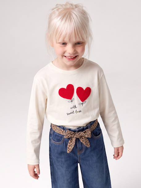 T-shirt manches longues fille écru+rose poudré 1 - vertbaudet enfant 