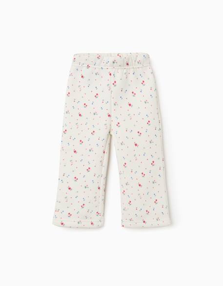 Pantalon évasé en coton peigné avec motif floral Blanc 1 - vertbaudet enfant 
