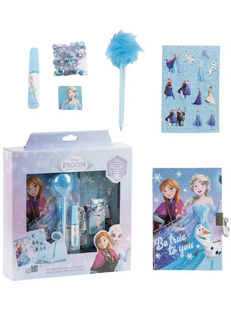 Set journal la reine des neiges avec stylo fuzzy et autocollants Bleu et violet 4 - vertbaudet enfant 
