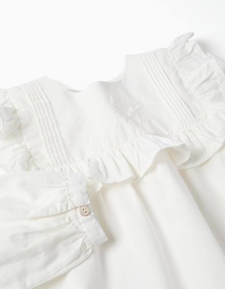 Blouse en coton à manches longues avec volants et broderie Blanc 3 - vertbaudet enfant 