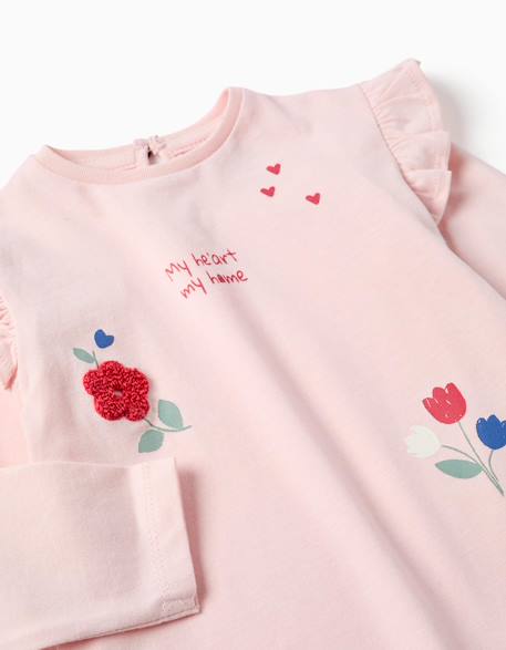 T-shirt en coton à manches longues avec imprimé fleurs Rose 3 - vertbaudet enfant 