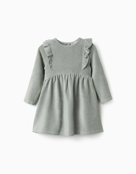 Robe en velours côtelé à manches longues avec volants Vert 1 - vertbaudet enfant 