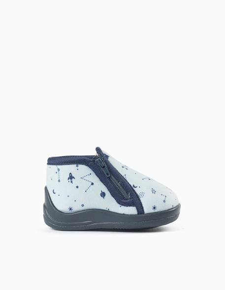 Chaussons en velours avec motif espace Bleu clair 1 - vertbaudet enfant 