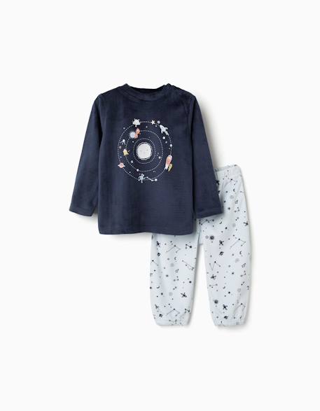 Pyjama en velours avec imprimé espace qui brille dans le noir Bleu foncé 1 - vertbaudet enfant 