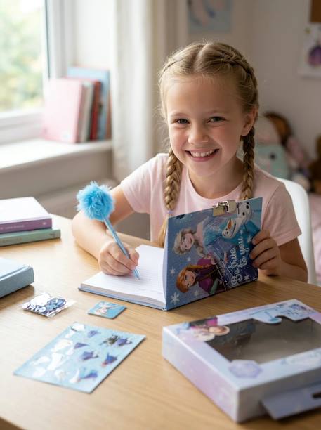 Set journal la reine des neiges avec stylo fuzzy et autocollants Bleu et violet 3 - vertbaudet enfant 