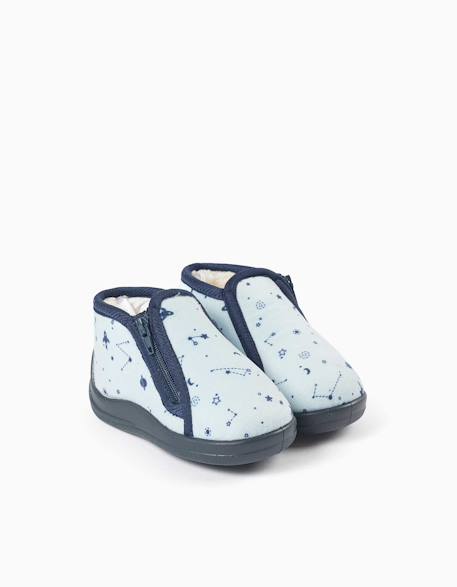 Chaussons en velours avec motif espace Bleu clair 2 - vertbaudet enfant 