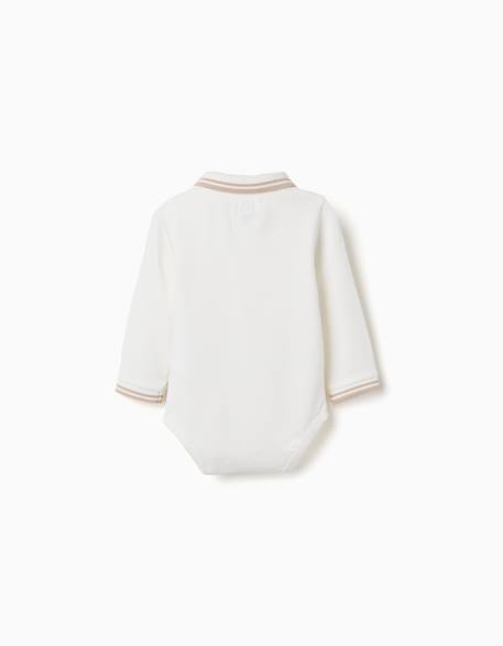 Body polo en coton à manches longues à rayures Blanc 2 - vertbaudet enfant 