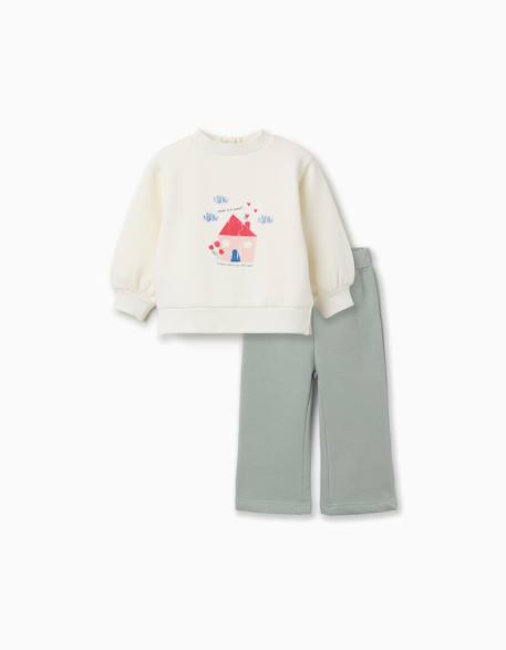 Ensemble de jogging en coton peigné avec imprimé maison Blanc 1 - vertbaudet enfant 