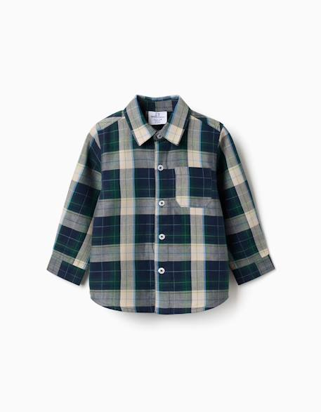 Chemise en coton à manches longues à carreaux b&s Bleu foncé 1 - vertbaudet enfant 