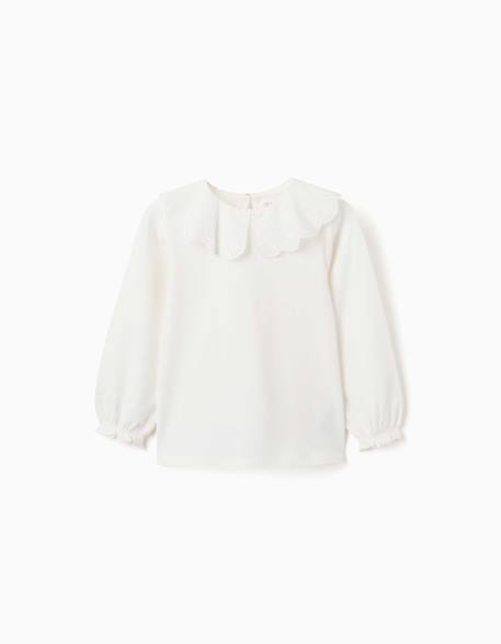 T-shirt à manches longues avec col en broderie anglaise Blanc+Rose 1 - vertbaudet enfant 