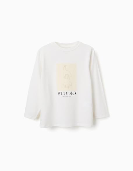 T-shirt en coton à manches longues avec imprimé studio Blanc 1 - vertbaudet enfant 