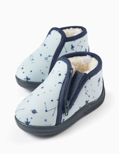 Chaussons en velours avec motif espace Bleu clair 4 - vertbaudet enfant 