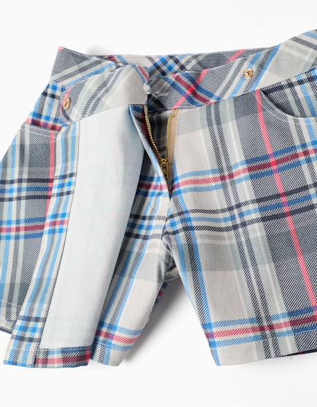 Jupe-short en sergé de coton à carreaux Bleu 2 - vertbaudet enfant 