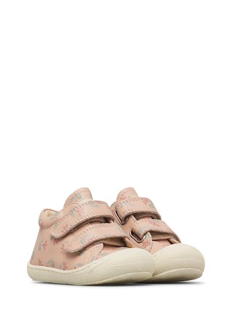 Chaussures premiers pas bébé fille en cuir cocoon à scratch Rose poudré-blanc 2 - vertbaudet enfant 