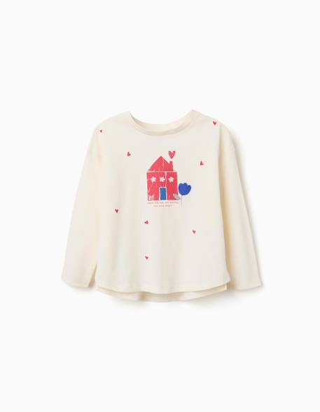 T-shirt en coton à manches longues avec imprimé maison Blanc 1 - vertbaudet enfant 