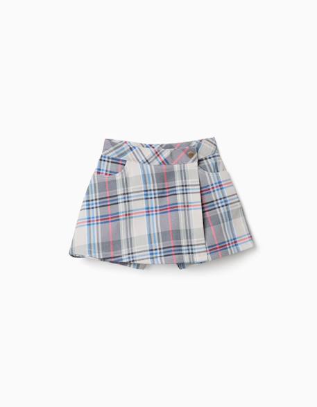 Jupe-short en sergé de coton à carreaux Bleu 1 - vertbaudet enfant 