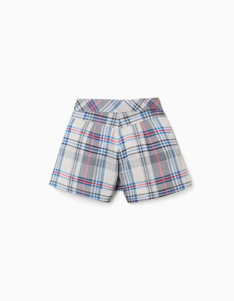 Jupe-short en sergé de coton à carreaux Bleu 3 - vertbaudet enfant 