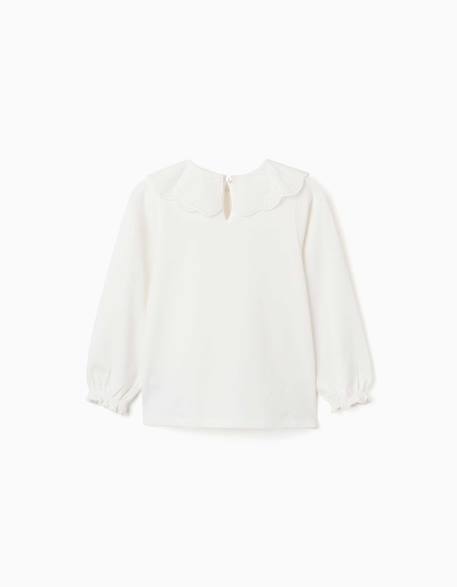 T-shirt à manches longues avec col en broderie anglaise Blanc+Rose 2 - vertbaudet enfant 