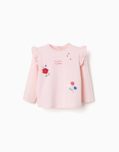 T-shirt en coton à manches longues avec imprimé fleurs Rose 1 - vertbaudet enfant 