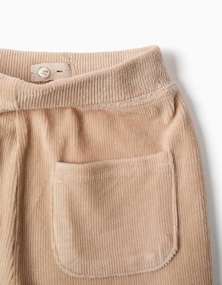 Pantalon à jambe large en velours côtelé avec taille élastique Beige clair 3 - vertbaudet enfant 