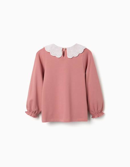 T-shirt à manches longues avec col en broderie anglaise Blanc+Rose 5 - vertbaudet enfant 