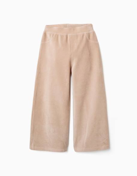Pantalon à jambe large en velours côtelé avec taille élastique Beige clair 1 - vertbaudet enfant 