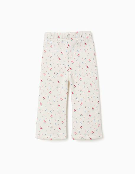 Pantalon évasé en coton peigné avec motif floral Blanc 2 - vertbaudet enfant 