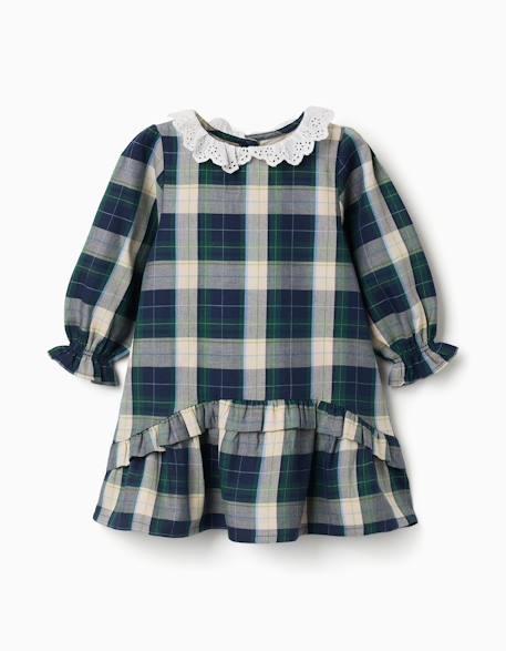 Robe en coton à carreaux avec volants b&s Bleu foncé 1 - vertbaudet enfant 