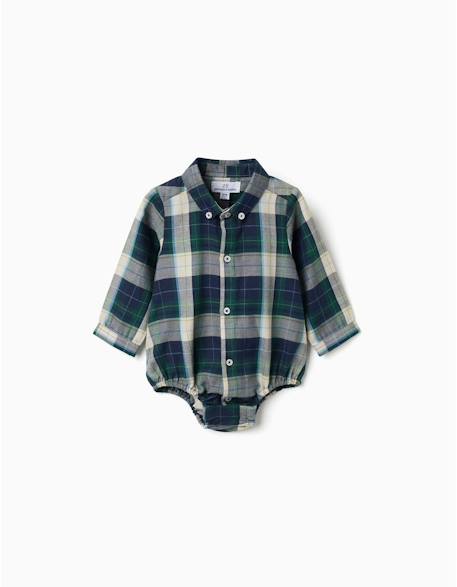 Body-chemise en coton à carreaux b&s Bleu foncé 1 - vertbaudet enfant 