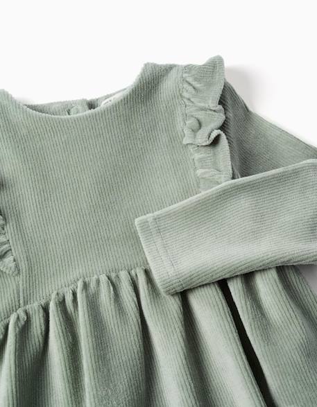 Robe en velours côtelé à manches longues avec volants Vert 3 - vertbaudet enfant 