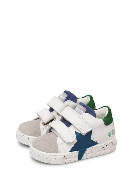 Baskets bébé en cuir et daim salazar 3 à scratch Blanc-gris-marine+Kaki-rouge 5 - vertbaudet enfant 