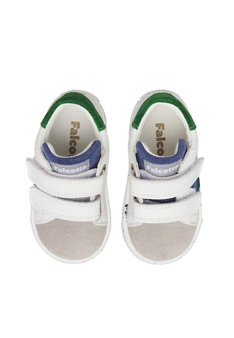 Baskets bébé en cuir et daim salazar 3 à scratch Blanc-gris-marine+Kaki-rouge 4 - vertbaudet enfant 