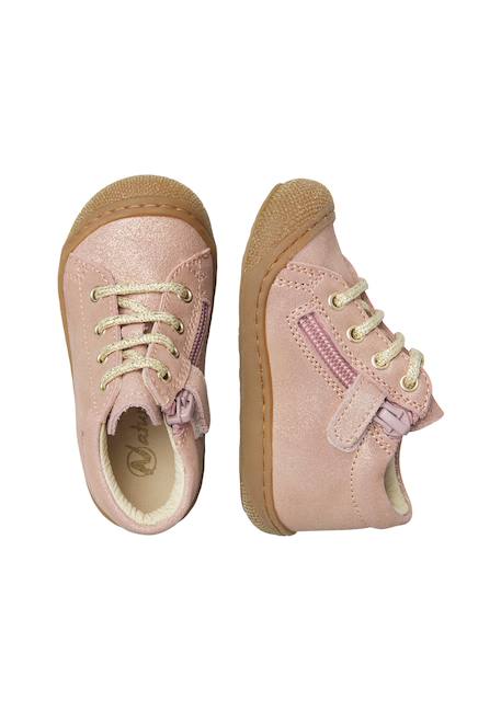 Chaussures premiers pas bébé fille en daim cocoon à zip Platine+Rose+Rose poudré-platine 14 - vertbaudet enfant 