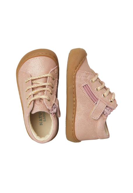 Chaussures barefoot bébé fille en daim pailleté amur à zip Rose poudré-or 4 - vertbaudet enfant 