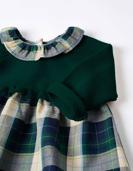 Robe bi-matière à carreaux b&s Bleu foncé 4 - vertbaudet enfant 