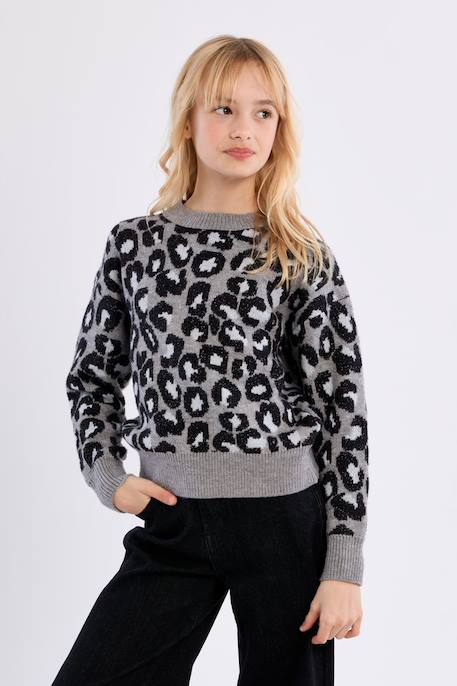 Pull en maille, imprimé léopard Gris 3 - vertbaudet enfant 