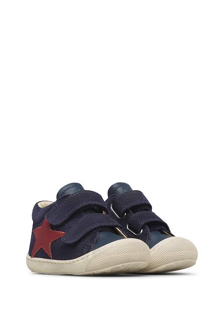 Chaussures premiers pas bébé garçon en cuir et daim kolde à scratch Bleu marine-rouge-rose+Gris-vert+Kaki-citrouille+Marron-marine 2 - vertbaudet enfant 