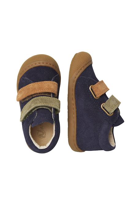 Chaussures premiers pas bébé en daim corkel à scratch Marine-marron+Rose-rose poudré 4 - vertbaudet enfant 