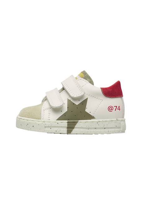 Baskets bébé en cuir et daim salazar 3 à scratch Blanc-gris-marine+Kaki-rouge 8 - vertbaudet enfant 